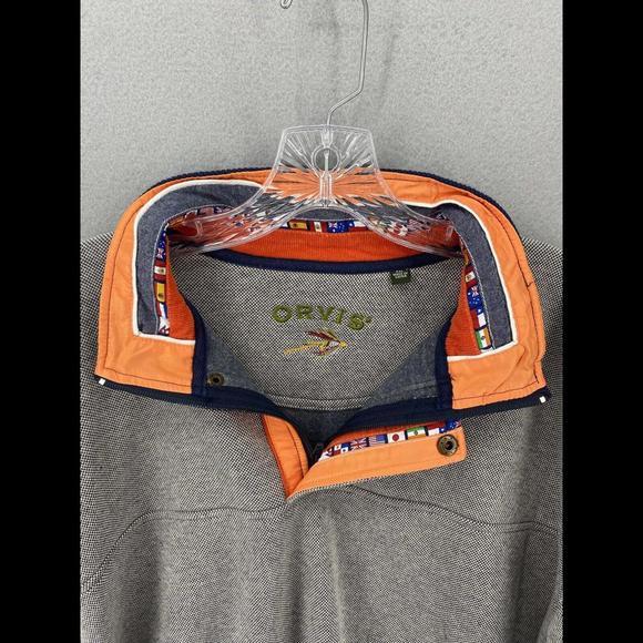 Orvis Sweater Mens Size XX-Large Gray Pullover Quarter Zip World Flags Collar - Picture 3 of 7